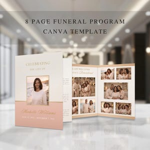 Blush Gold Beerdigung Programm Vorlage Canva | Elegantes Trauer-Service-Booklet | 8-seitiges Memory-Programm (Canva, Instant Download) FP-34