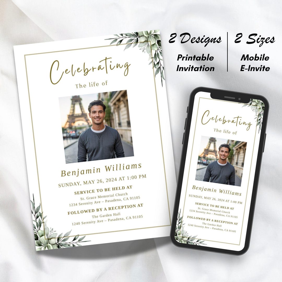 Editable Funeral Invitation Canva Template | Printable Memorial Card ...
