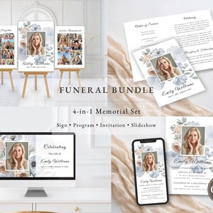 Modello di fascicolo funebre, presentazione di inviti al programma di cartelli commemorativi, modello Canva per la celebrazione della vita (download immediato) F015