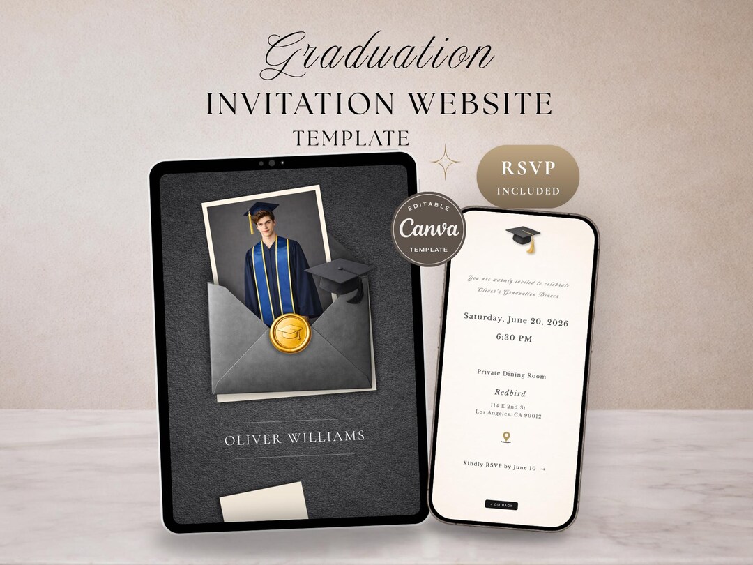 Graduation Website Invite Graduation Website Template Canva, Editable Graduation Invitation ...