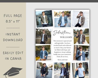 Editable Yearbook Ad Template Canva, Full Page Senior Graduation Tribute Layout | Instant Download YB-15
