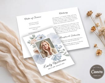 Funeral Program Template, Memorial Service Program, Celebration of Life (Canva, Instant Download) F015