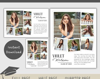 Editable Senior Yearbook Ad Template Bundle : Full, Half, Quarter Page (Canva, Instant Download) YB-10