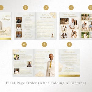 Elegant Cream and Gold Funeral Program Template | 8 Page Canva Memorial Program | Editable Obituary and Order of Service | FP-19 image 11