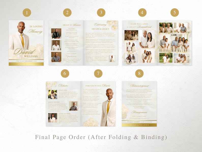 Elegant Cream and Gold Funeral Program Template | 8 Page Canva Memorial Program | Editable Obituary and Order of Service | FP-19 image 11