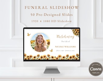 Funeral Slideshow Template, Celebration of Life Photo Slideshow, Memorial Video Slides (Canva, Instant Download) F014