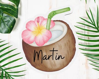 Personalized Cruise Door Magnet: Tropical Coconut Drink Decal