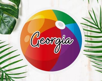 Personalized Cruise Door Magnet: Beach Ball, Family Vacation, Name Magnet, Colorful Decal, Tropical
