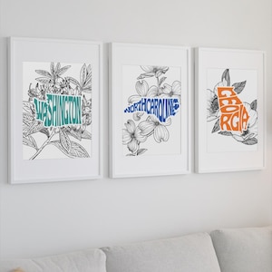 Pósters de las 50 flores estatales / Descarga digital / Los 50 estados / Flores estatales / Relación de aspecto 3:4 / Decoración de habitaciones / Pósters únicos / Regalo de cumpleaños