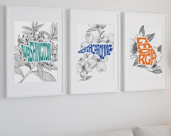 50 State Flower Art Prints: Unique Room Decor (Digital Download)