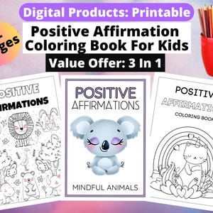 Positive Affirmation Coloring Book For Kids, Affirmation Coloring Pages, Mindful Kids, Wild Animal Coloring Pages, mindful coloring book pdf