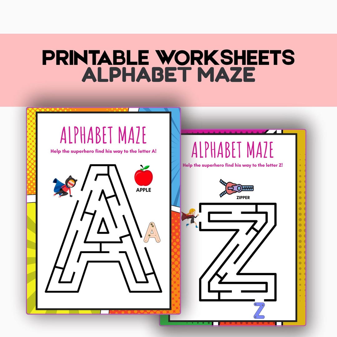 Printable Alphabet Maze Worksheets for Kids, Letter Maze Puzzle Game ...