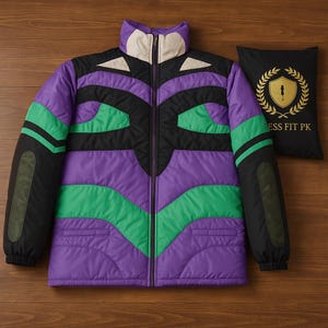 Purple Green Colorblock Puffer Jacket: 90s Retro Windbreaker