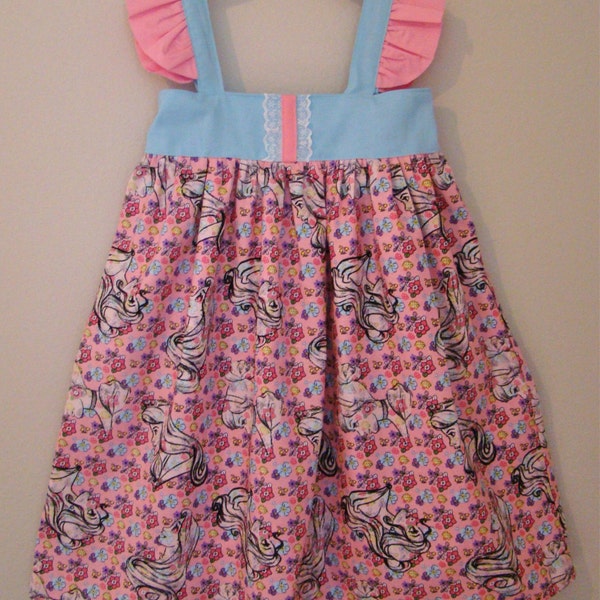 Toddler Girl Flutter Sleeve, Tie back Dress - Flowers and Princesses