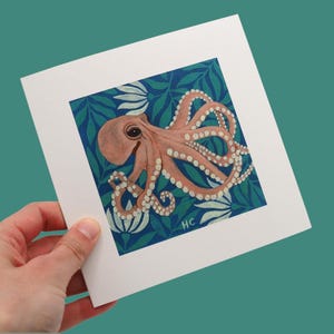 HERBRUIKBARE Milieuvriendelijke octopuskaart, gerecyclede kaart en envelop, blanco binnenkant met reserveinsteekkaart, optioneel handgeschreven bericht