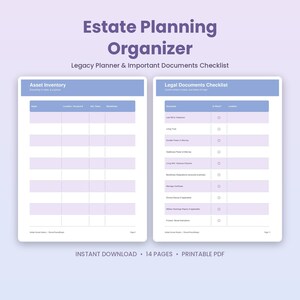 Estate Planning Organizer - Printable Legacy Planner, Will Checklist, Important Documents & Family Information Binder PDF