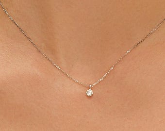 Zircon Diamond 925 Sterling Silver Necklace, Adjustable Minimalist Jewelry