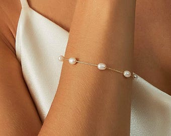 Dainty Pearl Bracelet, Gold Chain Bracelet, Minimalist Jewelry
