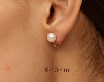 Orecchini a clip con perle d'acqua dolce, argento sterling 925, orecchini minimalisti con perle, 6-10 mm