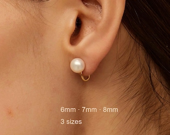 Freshwater Pearl Clip On Earrings, 925 Sterling Silver, Minimalist Jewelry,6mm/7mm/8mm