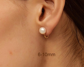 Freshwater Pearl Clip On Earrings, 925 Sterling Silver, Minimalist Pearl Earrings, 6-10mm