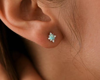Opal Stud Earrings, Sterling Silver, October Birthstone