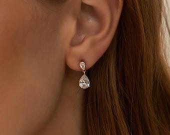 CZ Pear Drop Earrings · Sterling Silver Dangle Earrings · Wedding Jewelry · Bridesmaid Gift