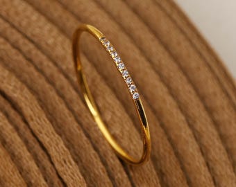 14K Gold Filled CZ Diamond Ring, Minimalist Stacking Knuckle Ring, Wedding Band