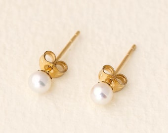 Orecchini a perno con perle d'acqua dolce in oro massiccio 14 carati/placcato oro, 2,5 mm 3 mm 4 mm 5 mm 6 mm, perle minimaliste