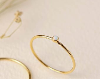 14K Gold Filled Opal Ring, Minimalist Stacking Knuckle Ring, October Birthstone