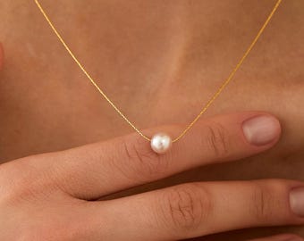 Single  Genuine Freshwater Pearl Necklace, Gold Filled Chain, Minimalist Pearl Pendant