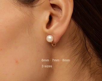 Freshwater Pearl Clip On Earrings, 925 Sterling Silver, Minimalist Jewelry,6mm/7mm/8mm
