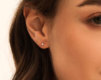 2mm CZ Sterling Silver Stud Earrings, Minimalist Jewelry