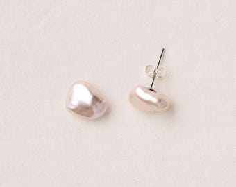 Sterling Silver Baroque Pearl Stud Earrings, Elegant Minimalist Studs