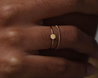 Minimal Gold Filled Disc Ring, Set of 2 Stackable Minimal Band, Tarnish Resistant
