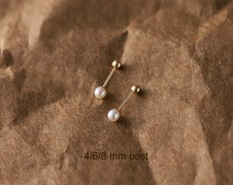 Gold Filled Freshwater Pearl Stud Earrings, Minimalist Screw Back