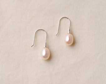 Dainty Pearl Drop Earrings, Natural Freshwater Pearl Ear Hooks, Wedding & Bridesmaid Gift