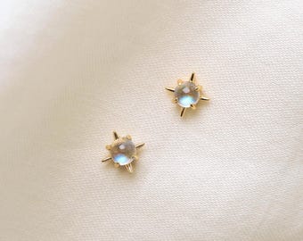 Tiny Natural Moonstone Stud Earrings, Sterling Silver Minimalist Earrings, Dainty June Birthstone Jewelry