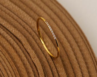 Anello in oro 14 carati placcato con zirconi e diamanti, anello minimalista impilabile per nocche, fede nuziale