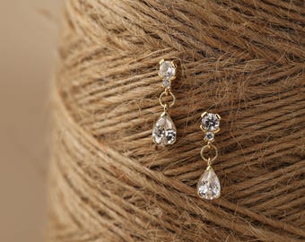 Pear Cubic Zirconia Drop Earrings, Sterling Silver Dangle Bridal Jewelry