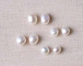 Natural Baroque Pearl Stud Earrings, Solid Gold, Gold Filled, Sterling Silver