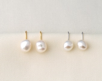 Natural Baroque Pearl Clip On Earrings, 925 Sterling Silver, Minimalist Jewelry