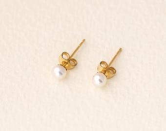 Pendientes de perlas de agua dulce de oro macizo de 14k o chapados en oro, de 2,5 mm, 3 mm, 4 mm, 5 mm o 6 mm. Perla minimalista Aurora Luster.
