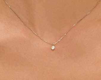 Zircon Diamond 925 Sterling Silver Necklace, Adjustable Minimalist Jewelry