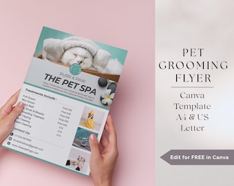 Pet Grooming Flyer, Dog Grooming, Cat Grooming. Professional Canva Template, Printable Flyer, Pet Spa