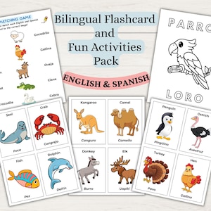 Bilingual Spanish English Flashcards & Activities Pack | Printable for Classroom or Homeschool