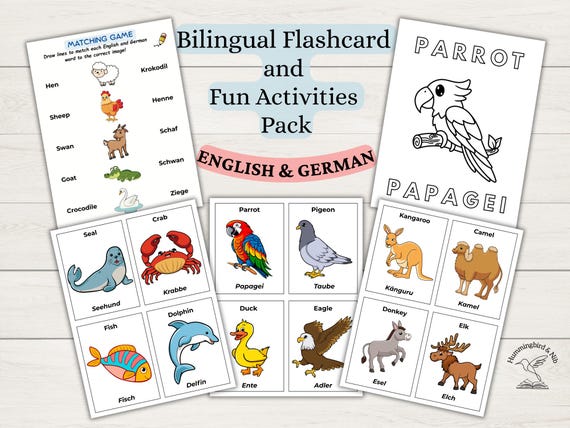 Bilingual German English Flashcards & Activities Pack | Printable for Classroom or Homeschool