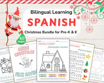 Bilingual Spanish-English Christmas Learning Bundle for Pre-K and Kindergarten — Trace, Color, Count & More | Instant Download