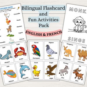 Bilingual French English Flashcards & Activities Pack | Printable for Classroom or Homeschool