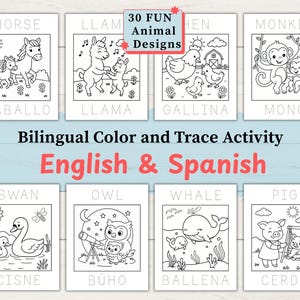 Bilingual Spanish-English Trace & Color Activity Pack | Printable Worksheets for Classroom or Homeschool